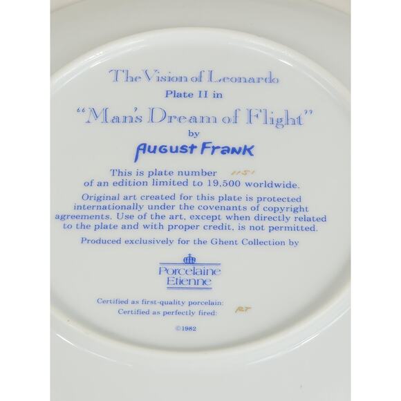 The Vision Of Leonardo Man's Dream Of Flight Year 1982 Plate 8 1/2" Wall Decor - Picture 13 of 15